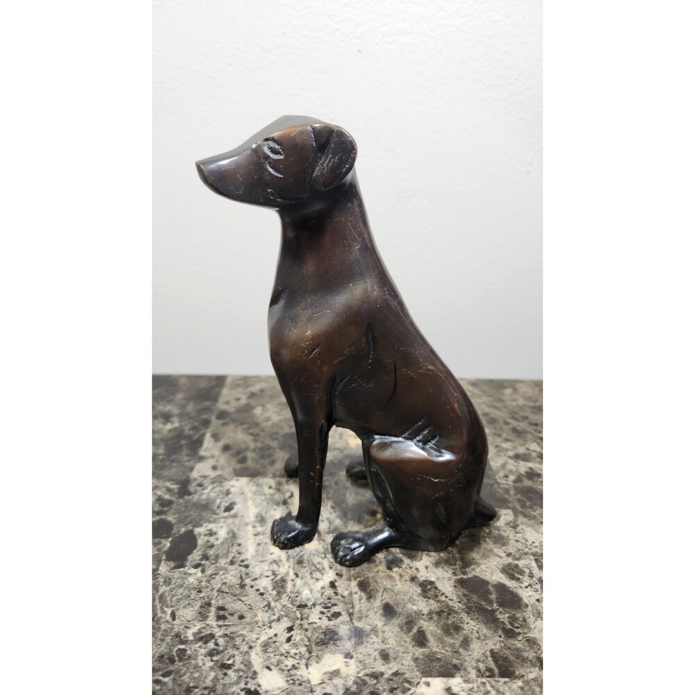 Vintage Metal Dog Statue Sitting Hound Mid Century Modern Bronze Style Figurine